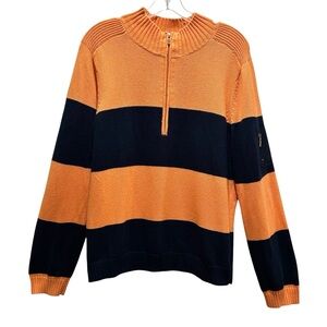 LIz & Co. Women’s Orange & Navy Rugby Stripe Half-Zip Sweater - Extra Large